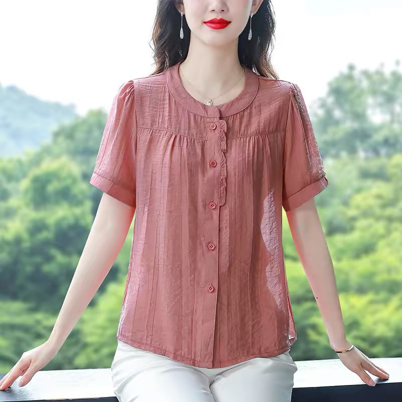 レディース綿麻 半袖シャツ 大きめサイズ インナー用トップス
