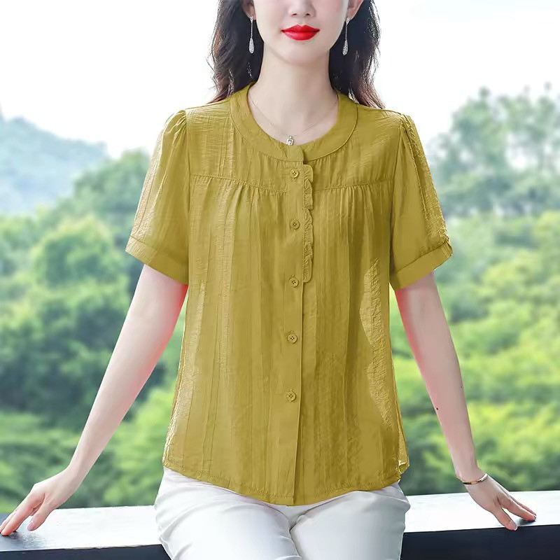 レディース綿麻 半袖シャツ 大きめサイズ インナー用トップス