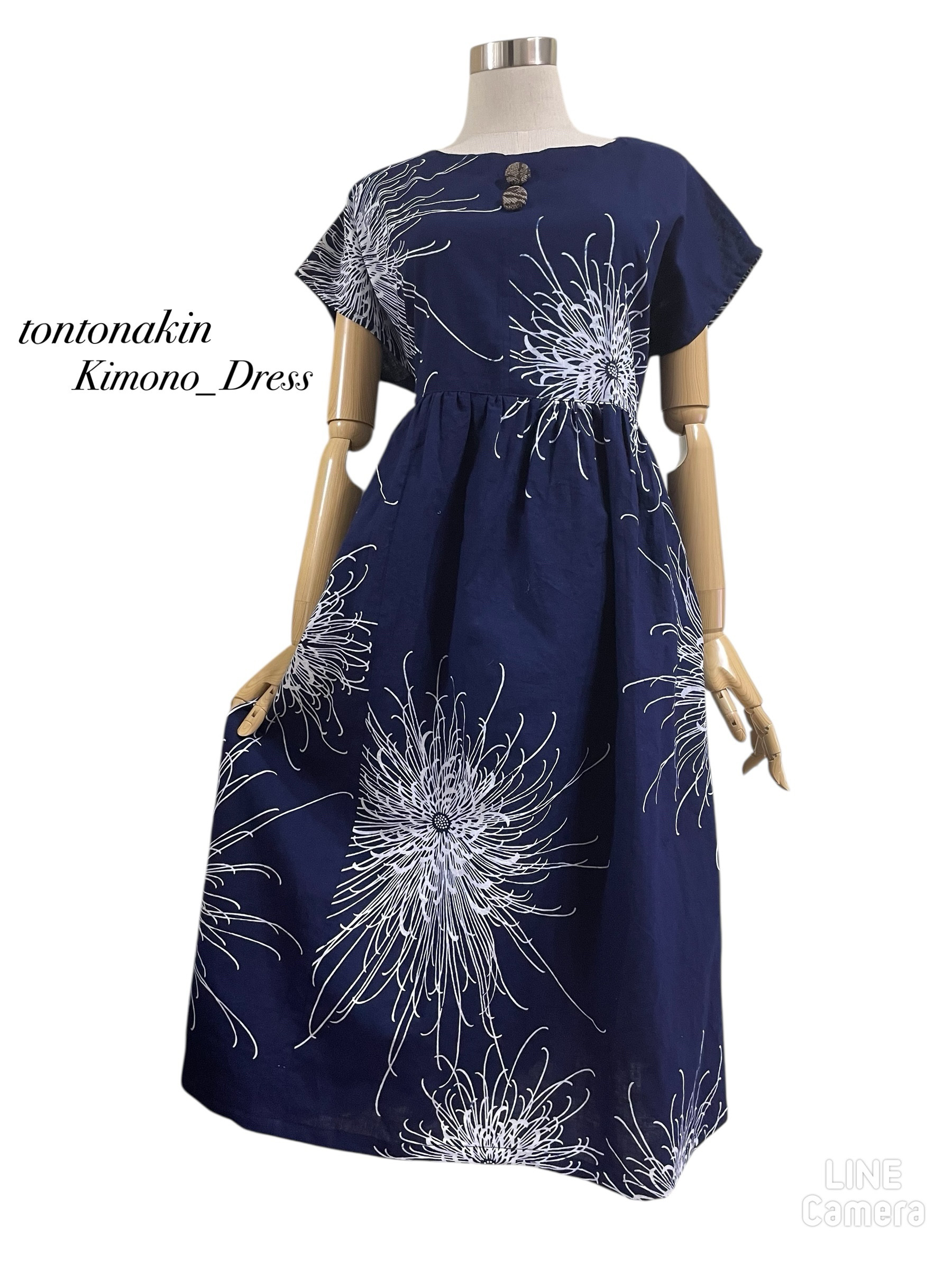 送料無料 夏‼︎ 浴衣 リメイク 菊 綿 ロング ワンピース 軽い ゆったり 涼しい M〜3L ハンドメイド