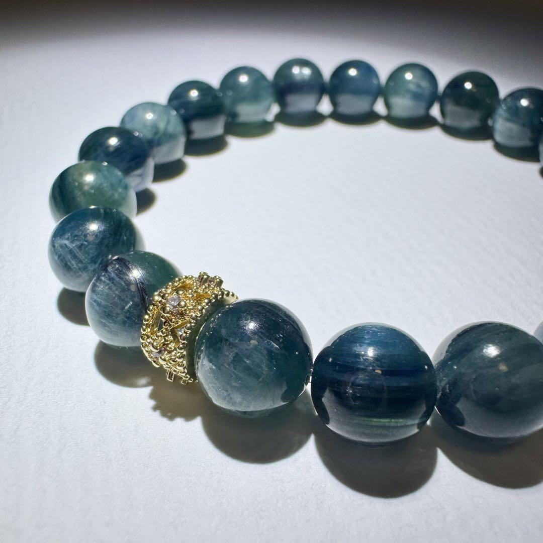 【ブルーグリーンカイヤナイト】深い青緑の光沢が魅力 天然石 ブレスレット