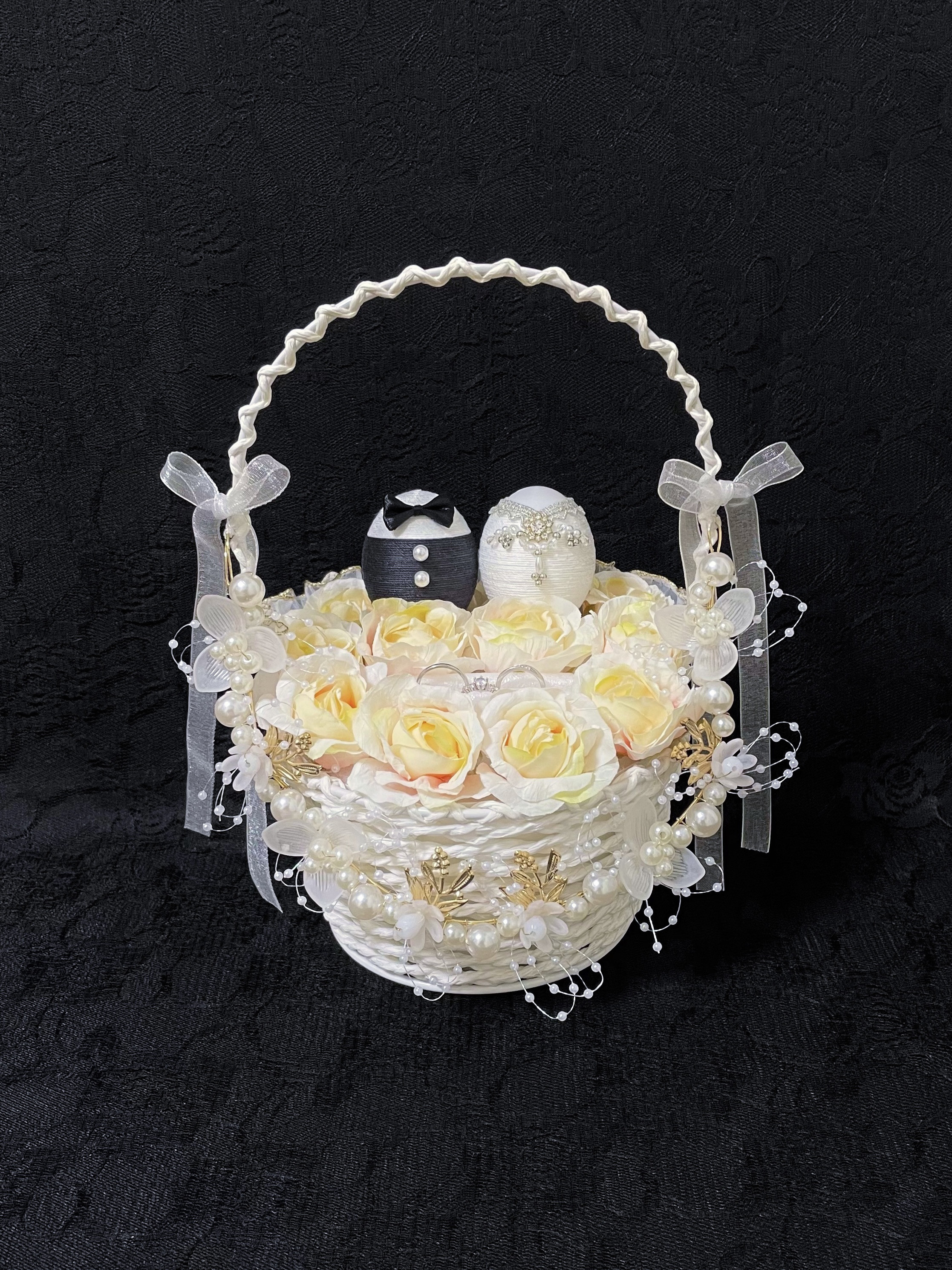 【数量限定／逆さまにしてもリングが落ちない♪】新郎新婦エッグのプレミアムリングピロー〈シャンパン ver〉