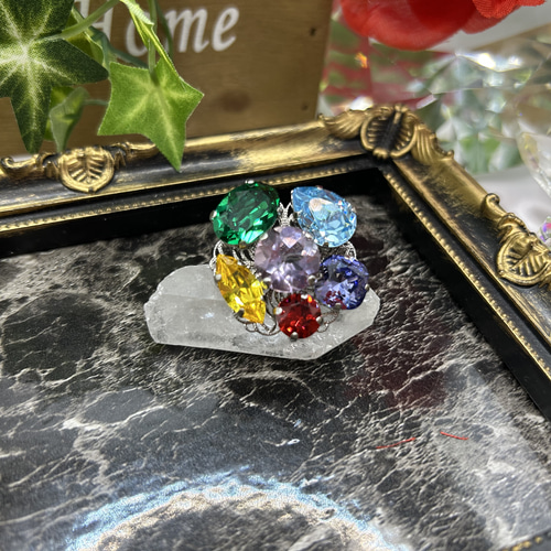 マルチカラーノーマルブローチB（シルバー）OCEAN STONE ブローチ