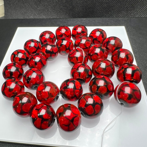 ホタルガラス レッド 14mm 連売り 28粒 とんぼ玉 とんぼガラス ビーズ