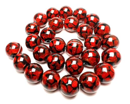 ホタルガラス レッド 14mm 連売り 28粒 とんぼ玉 とんぼガラス ビーズ