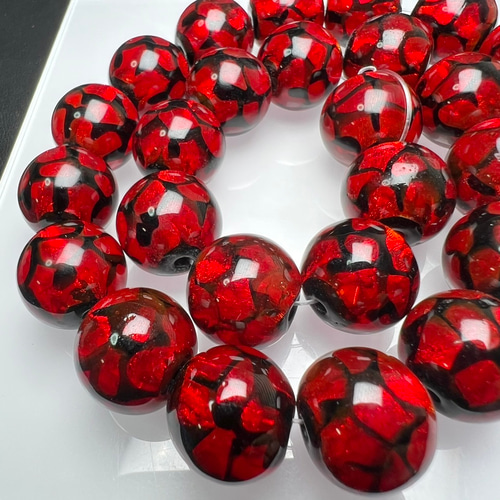 ホタルガラス レッド 14mm 連売り 28粒 とんぼ玉 とんぼガラス ビーズ