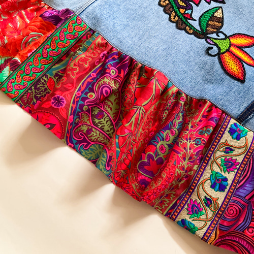 【スティッチ様★専用】デニム☺︎リメイク☺︎オーバーオール スカート☺︎チャーム スティッチ様☆専用】デニム☺︎リメイク☺︎オーバーオール