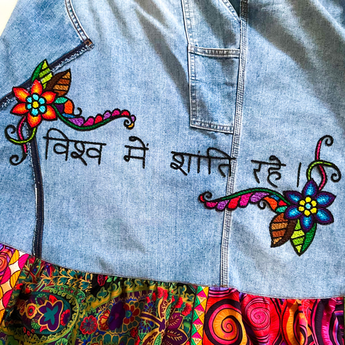 विश्व शांति】デニム オーバーオール リメイク 刺繍