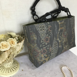 ハンドメイド・リメイク・帯・カバン・がま口バック・黒・2way