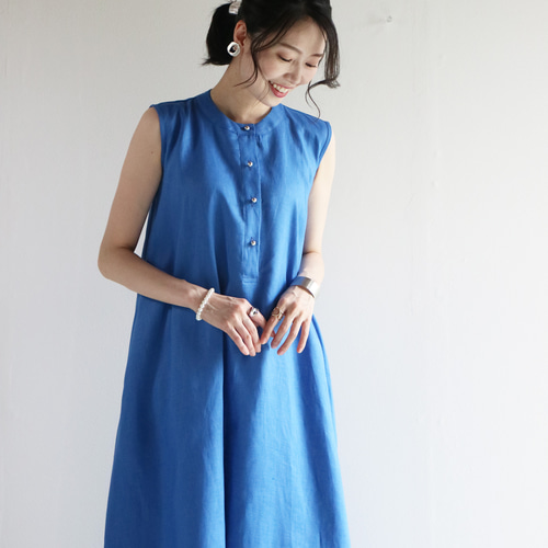 New接触冷感【ロイヤルブルー】ツヤ感リネン100％ロングフレア