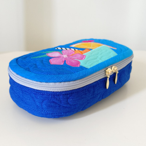 トロピカルジュースのキルトペンケース（青）/ハワイアンキルト