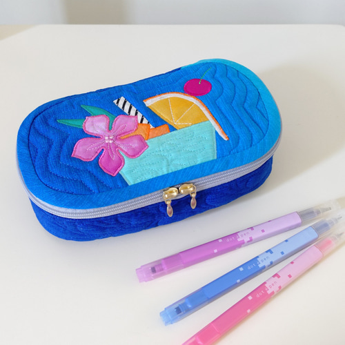 トロピカルジュースのキルトペンケース（青）/ハワイアンキルト