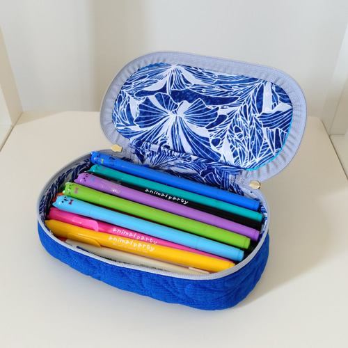 トロピカルジュースのキルトペンケース（青）/ハワイアンキルト