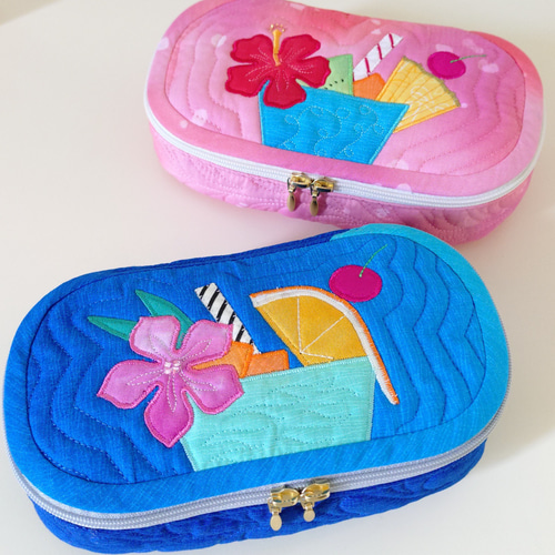 トロピカルジュースのキルトペンケース（青）/ハワイアンキルト