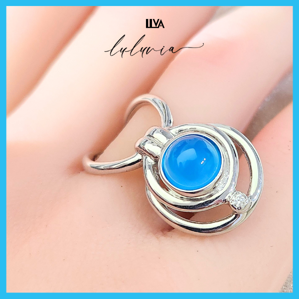 大ぶりシルバーリング・重ね付け2連風ノット・ブルー天然石、モアサナイト・luluviaSV925・新作・RL037-03