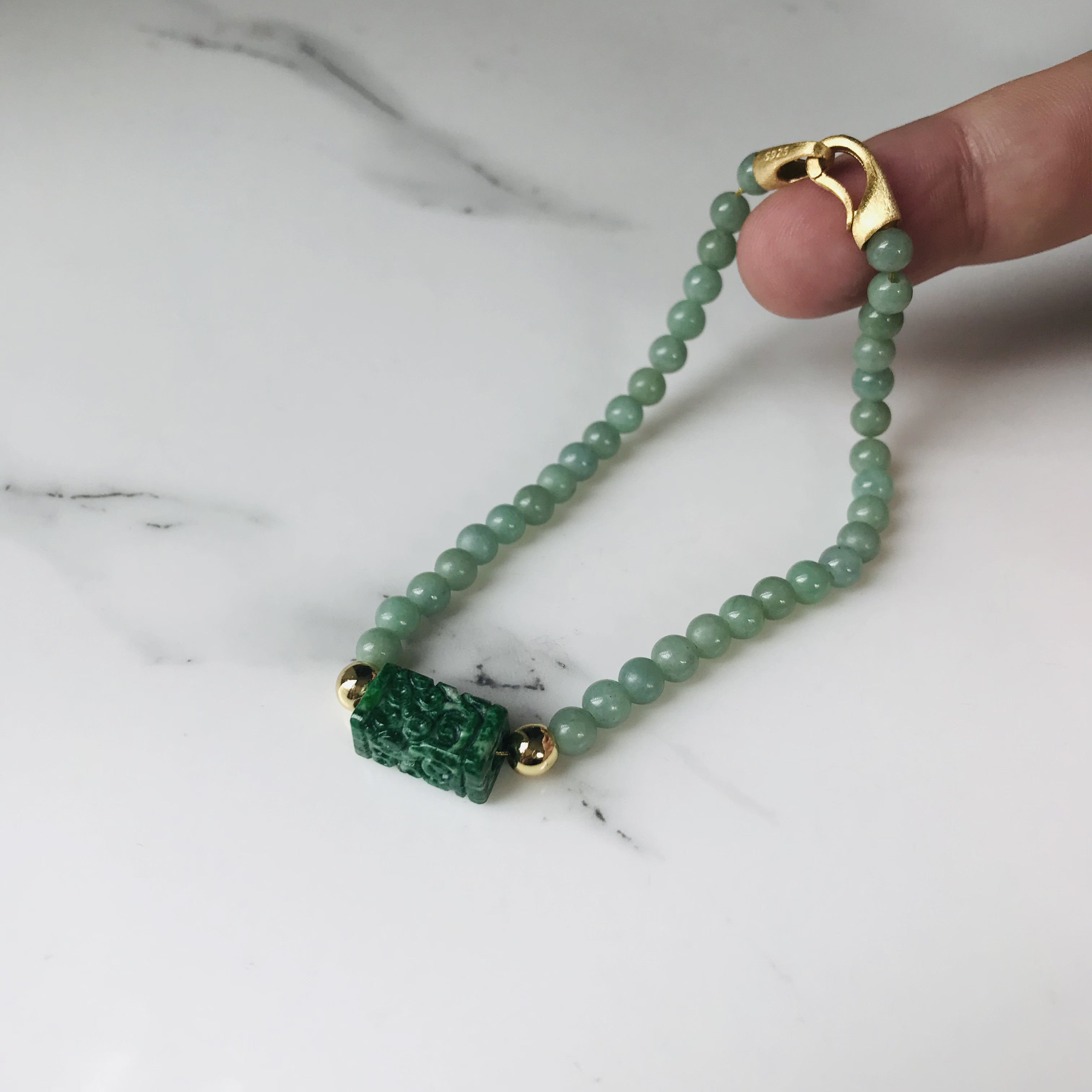 [B346-001］ ジェイド　JADE ヒスイ　本翡翠　ブレスレット　天然石　ミャンマー産　sv925