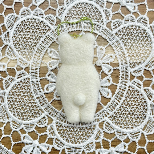 羊毛フェルト ひまわりを持ったクマさん（白） キーホルダー 羊毛