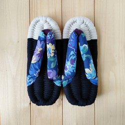 サイズ選べる【布ぞうり／TSUMUGI】夏の香（ネイビー）　　受注制作 ルームシューズ 2枚目の画像