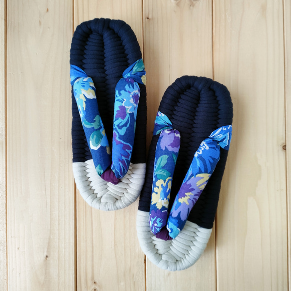 サイズ選べる【布ぞうり／TSUMUGI】夏の香（ネイビー）　　受注制作 ルームシューズ 6枚目の画像