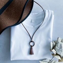 レザータッセルネックレス 本革/ユニセックス/金属アレルギー対応/長さ