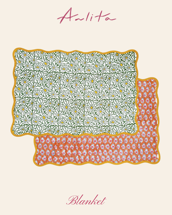 ブロックプリント うねうねガーゼブランケット その他インテリア雑貨