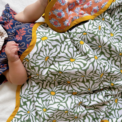 ブロックプリント うねうねガーゼブランケット その他インテリア雑貨