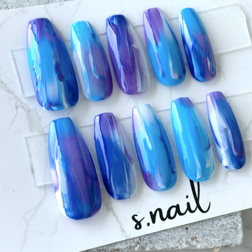 ロングネイルチップ[現品販売] ブルーパープルニュアンスネイル