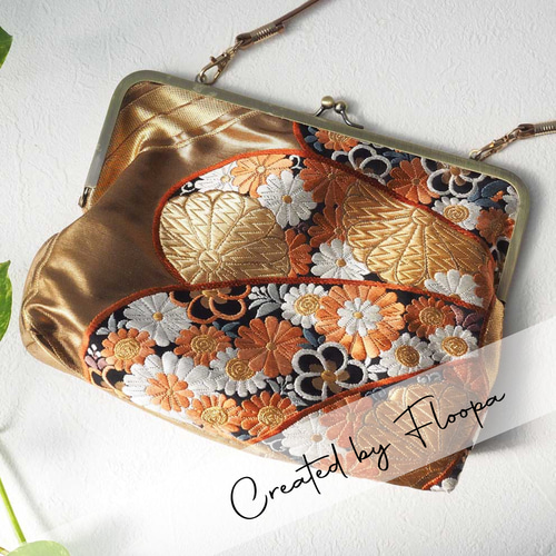 帯リメイク 菊に扇 変わりがま口バッグ 【公式通販】