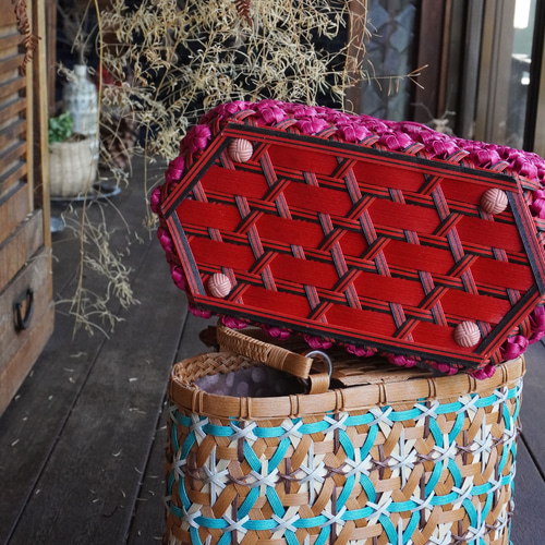 蓋＆裏地つき手編みクラフトバンドバッグ かごバッグ Mieko Kano 通販