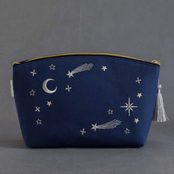 【選べるイニシャル】星空の刺繍ポーチ & 十二星座の刺繍ハンカチのセット【名入れ可】リネン ワッフル プレゼント 11枚目の画像