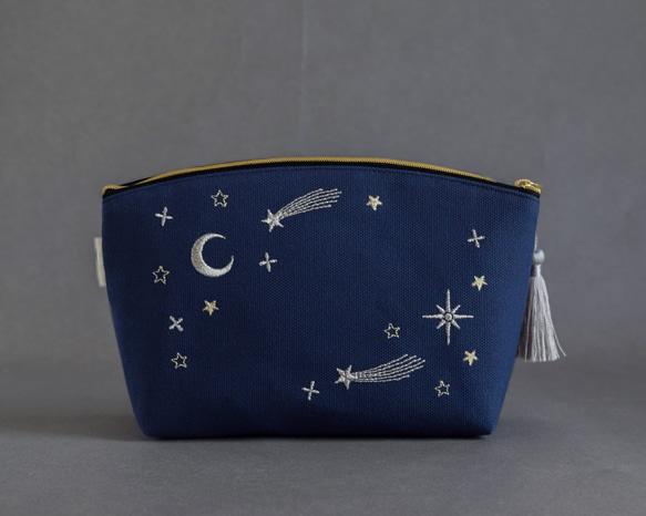 【選べるイニシャル】星空の刺繍ポーチ & 十二星座の刺繍ハンカチのセット【名入れ可】リネン ワッフル プレゼント 11枚目の画像