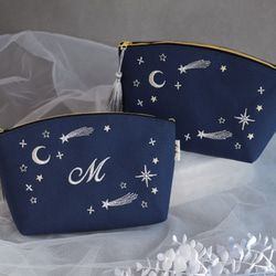 【選べるイニシャル】星空の刺繍ポーチ & 十二星座の刺繍ハンカチのセット【名入れ可】リネン ワッフル プレゼント 9枚目の画像