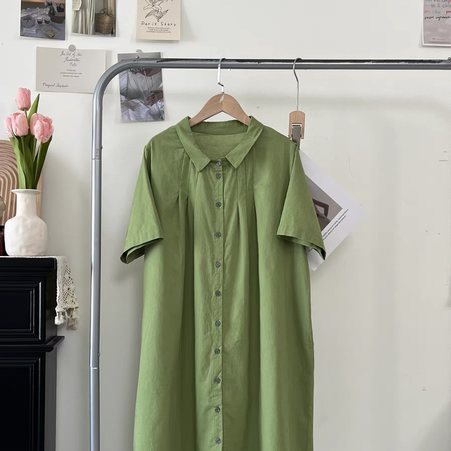 夏、ワンピース、綿麻、半袖