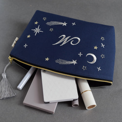 【選べるイニシャル】星空の刺繍ポーチ & 十二星座の刺繍ハーフハンカチのセット【名入れ可】今治タオル コットン ギフト 8枚目の画像