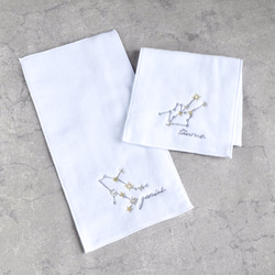 【選べるイニシャル】星空の刺繍ポーチ & 十二星座の刺繍ハーフハンカチのセット【名入れ可】今治タオル コットン ギフト 18枚目の画像