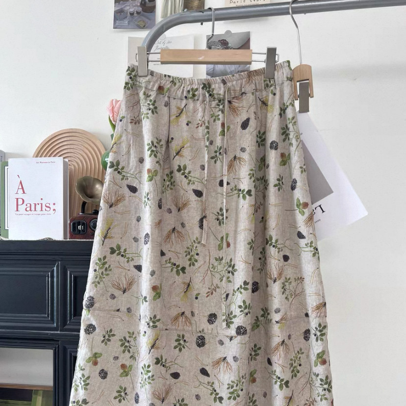 夏、スカート、リネン100%