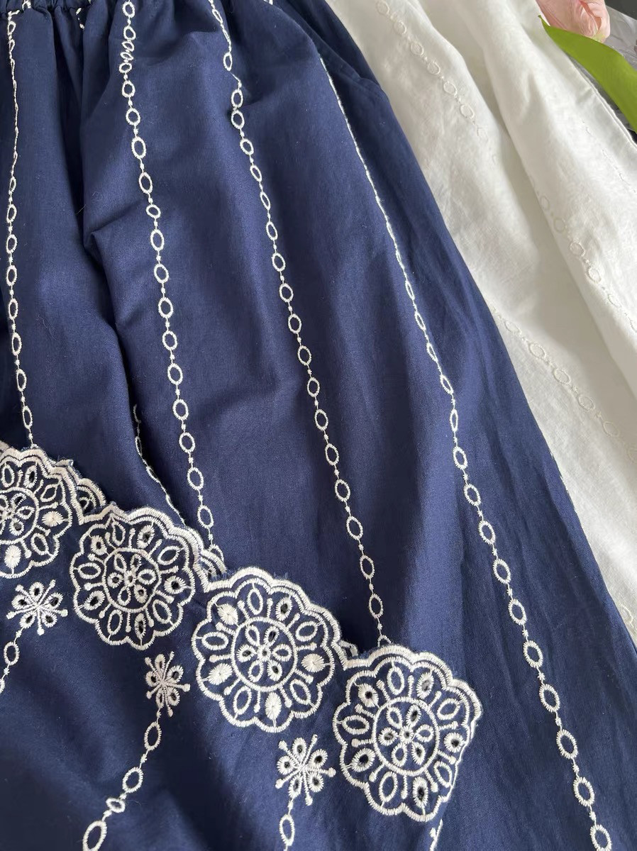 夏、ワイドパンツ、ボトムス、綿麻、刺繡