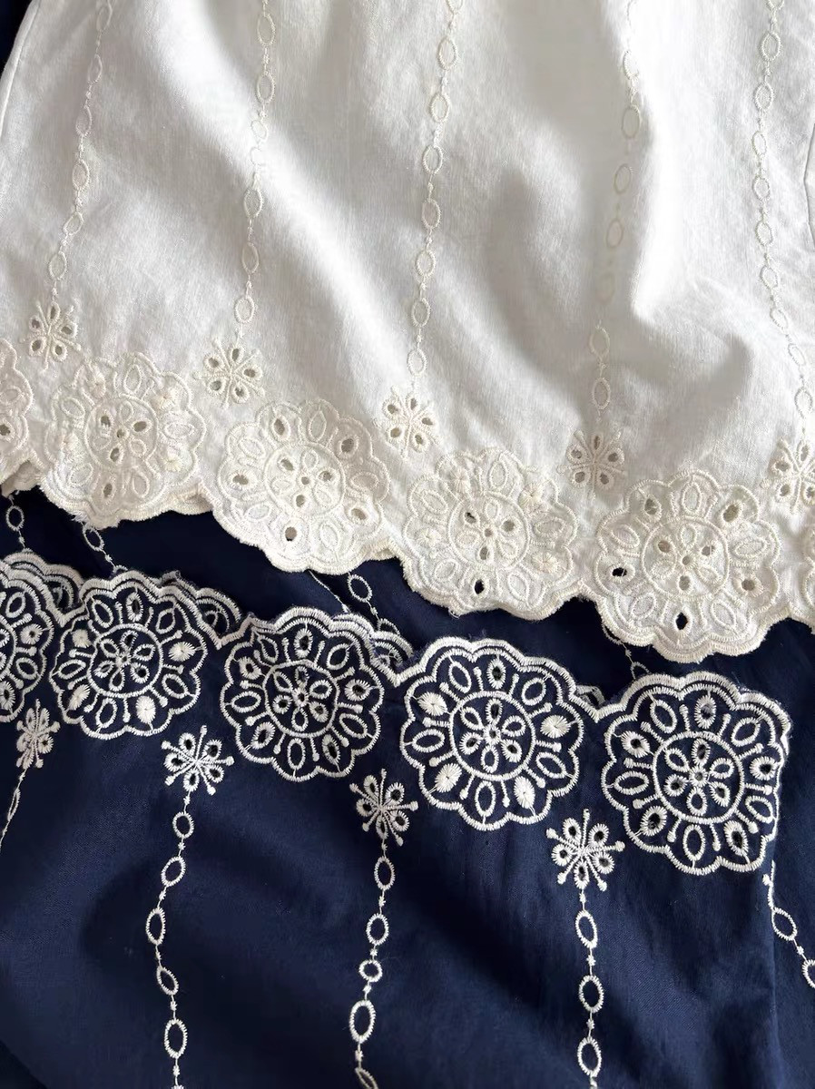 夏、ワイドパンツ、ボトムス、綿麻、刺繡