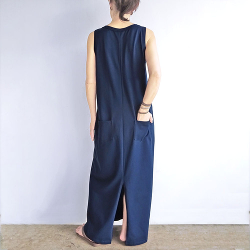 美品 アーキ コットン リブ カシュクール ノースリーブ ロング ワンピース 茶 archi - 美品 アーキ コットン リブ カシュクール ノースリーブ
