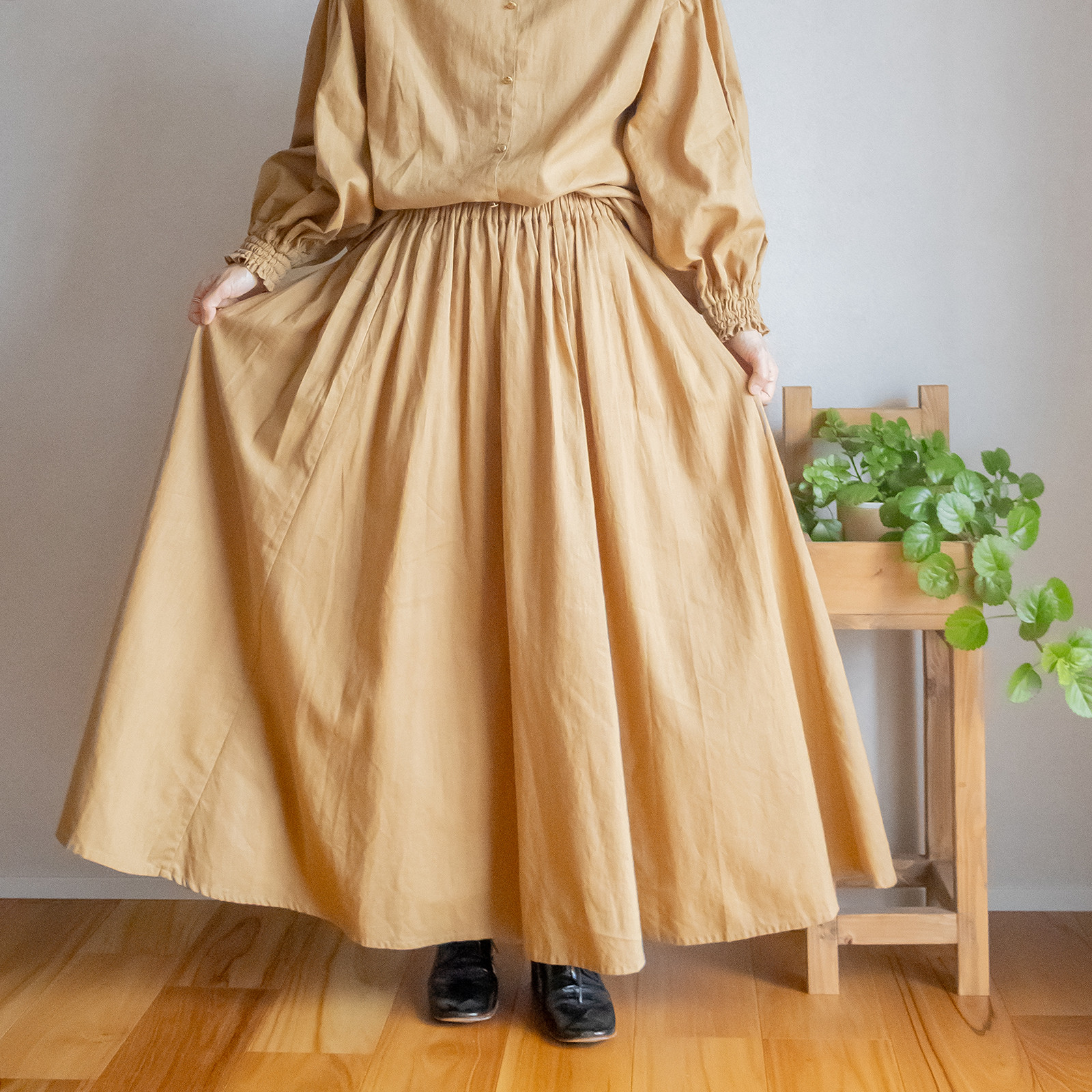 【特集掲載】【涼やか】綿麻素材のたっぷりフレアスカート