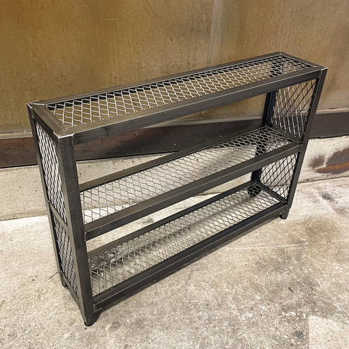 アイアン3段ラックスリム［側面網張り］ アイアン家具 シューズラック