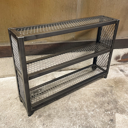 アイアン家具・シューズラック アイアン3段シューズラック・靴箱・下駄箱・エキスパンドメタル
