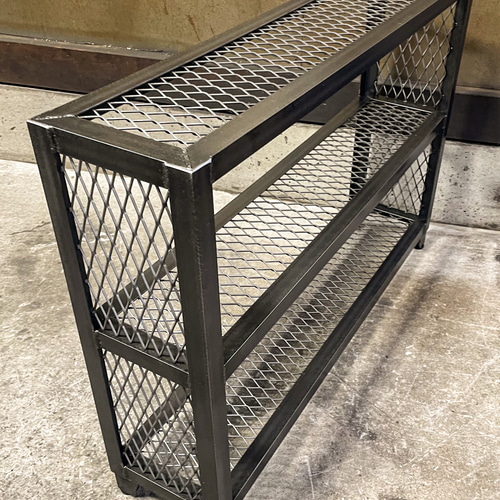 アイアン3段ラックスリム［側面網張り］ アイアン家具 シューズラック