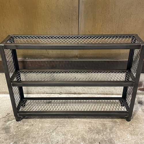 アイアン3段ラックスリム［側面網張り］ アイアン家具 シューズラック