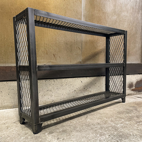 アイアン3段ラックスリム［側面網張り］ アイアン家具 シューズラック