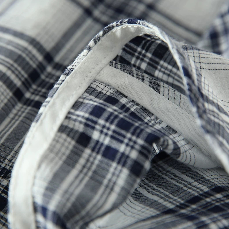 フレンチ袖 コットン100% ブラウス 夏 チェック柄 紺色/水色