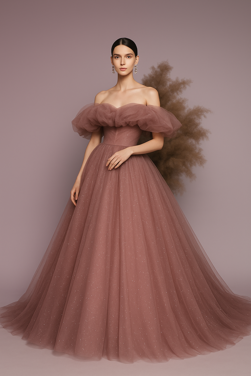 送料無料！カラードレス オフショルダー  キラキラグリッターチュール ピンク 高見え 結婚式/披露宴