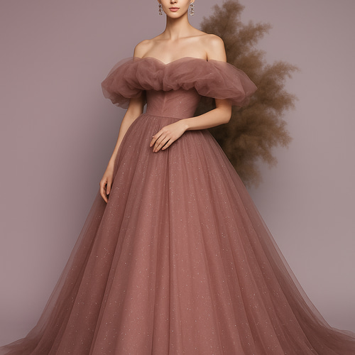 送料無料！カラードレス オフショルダー キラキラグリッターチュール