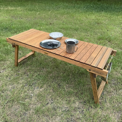 ダークウォルナット色 折りたたみキャンプテーブル IGT規格対応