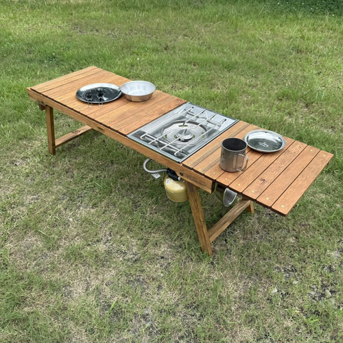 ダークウォルナット色 折りたたみキャンプテーブル IGT規格対応
