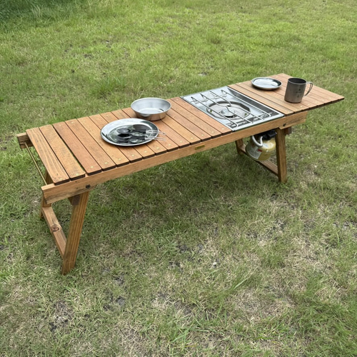 ダークウォルナット色 折りたたみキャンプテーブル IGT規格対応